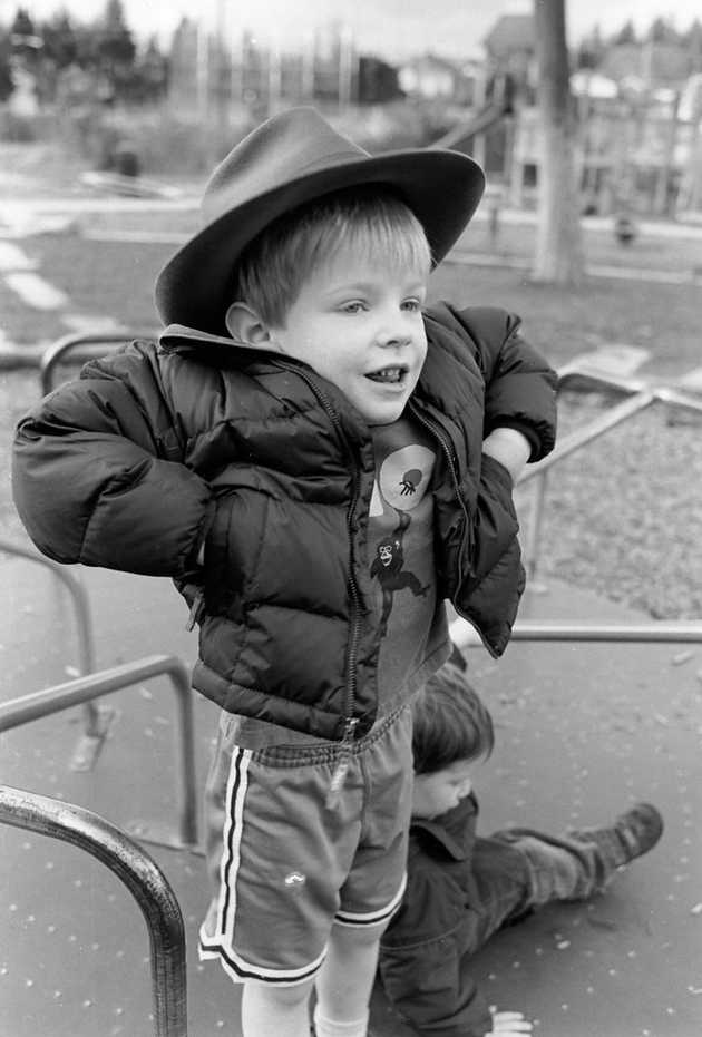 Alex and Patrick on the merry-go-round